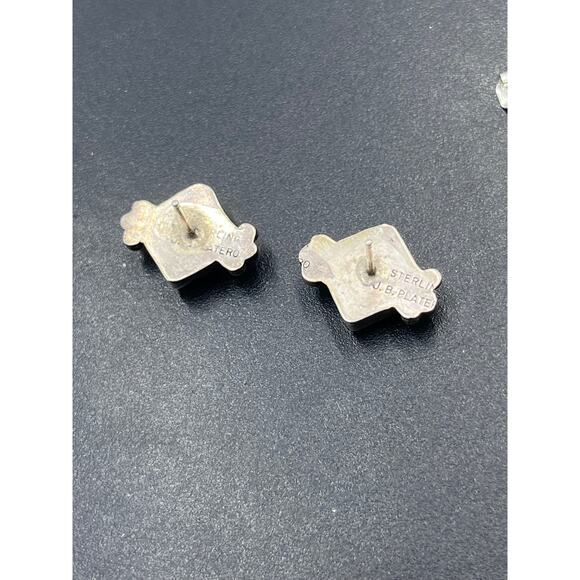 J.B. Platero Vintage Signed Southwestern Black Onyx Sterling Silver Stud Earring - Picture 6 of 8